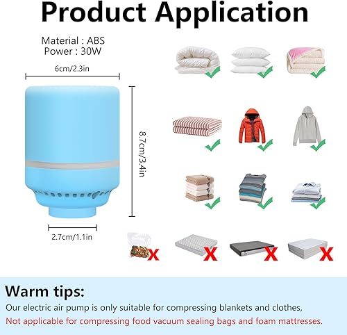 vicihoho Pompe à Air Électrique, Pompe à Vide Portable 220V 25W 4kPa - Compacte Efficace pour Rangement Vêtements Literie Aliments - Gain de Place Rapide Maison & Voyage（Bleu, 1 pièce） - Nail Gallerys