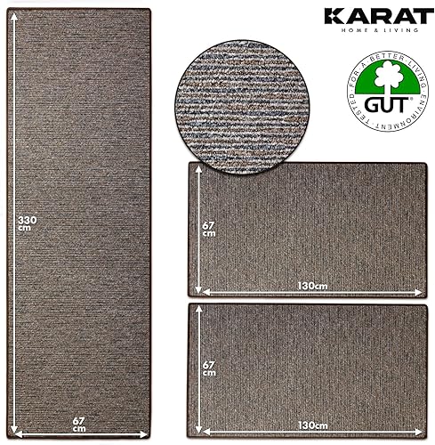 KARAT Tapis de lit - Lot de 3 pièces - Bordure de lit moderne en marron clair - Tapis pour chambre à coucher et salon - Tapis moelleux Geneva (l : 67 cm | L : 1 x 250 cm + 2 x 140 cm) - Nail Gallerys