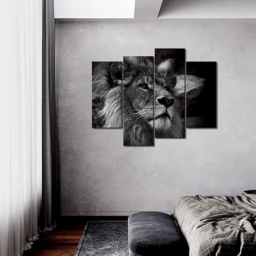 Noir Et Blanc Gris Lion Tête Portrait Peinture Murale d'art l'image imprimée sur Toile Animal Photos d'œuvres d'art pour Le Bureau à Domicile Décoration Moderne - Nail Gallerys