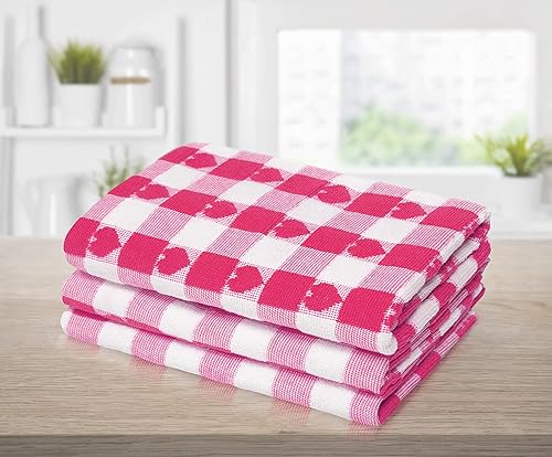 La Maison Lot de 3 torchons de cuisine tissés à carreaux en forme de cœur - Super absorbants - 100 % coton - Rose - Nail Gallerys