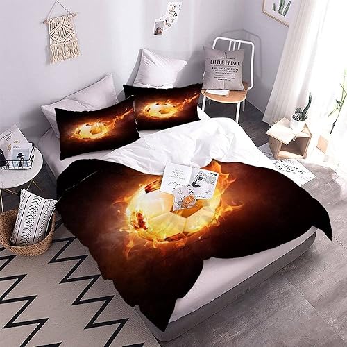 RFFLUX Parure de Lit Football 140x200 cm 1 Personne 3 Pièces Ultra Doux 3D Graffitis Football Housse de Couette en Microfibre avec Fermeture éclair Enfant GarçOn Fille avec 2 Taies d'Oreillers 50x75 - Nail Gallerys
