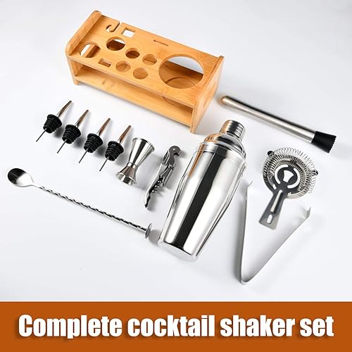 Esmula Kit shaker à cocktail, 750 ml, 12 pièces, en acier inoxydable, pour barman, professionnel, pour la maison, avec livret de recettes de cocktail (argenté) - Nail Gallerys