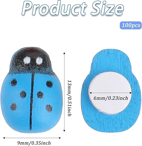 salbsever Lot de 100 autocollants en bois en forme de coccinelle en bois - Motif abeilles et coccinelles en bois - Décoration réaliste pour bricolage, scrapbooking, maison, anniversaire, fête de - Nail Gallerys