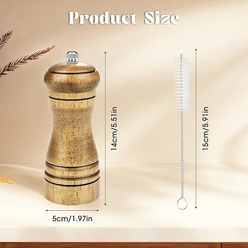 GlasFlength Moulin à Poivre en Bois, Moulin a Poivre Manuel avec Brosse de Nettoyage Réglables Broyeur d'Épices en Céramique 14cm Mouli n sel Poiv re pour Sel de Mer Piment et Poiv re - Nail Gallerys