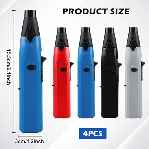BYZESTY Briquet Tempête, 4 Pièces Jet Flamme Briquet Coupe-Vent, Briquet Chalumeau, Jet Flamme Allume Gaz, Briquet Tempête au Butane Rechargeable pour Bougies, Cuisine, Camping(Vendu sans Gaz) - Nail Gallerys