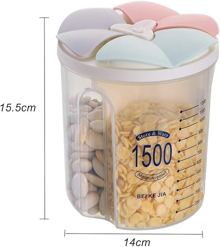 Boîte de Rangement des Aliments Hermétique, Récipients de Distributeurs de Céréales Sèches en Plastique étanche avec Couvercles Durables pour Farine, Sucre, Riz (1500ml/3 Grille) - Nail Gallerys