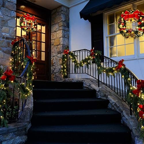 SWANEW Guirlande Sapin Artificiel, 5m Guirlande de Noël Vert avec 100 LEDs Blanc Chaud, y Compris la décoration, pour Les décorations d'escaliers et de cheminées de Noël (2 pièces) - Nail Gallerys