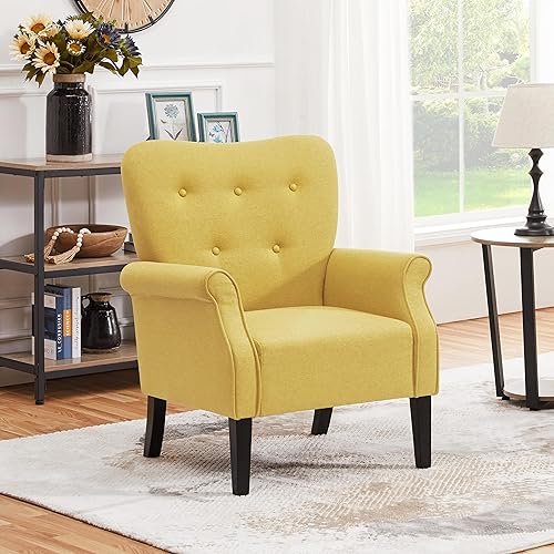 Yaheetech Fauteuil Moderne avec Pieds en Bois - avec accoudoirs - Jaune - Nail Gallerys