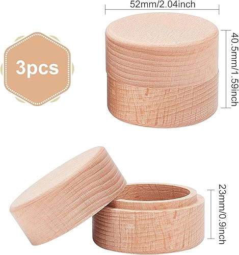 FINGERINSPIRE 3Pcs 5.2x4.05cm/Diameter x High Mini Ronde Boîte en Bois Petite Boîte De Rangement en Bois Bague De Mariage Boîtes À Bijoux DIY De Stockage Bibelot Porte-Conteneur Cas - Nail Gallerys
