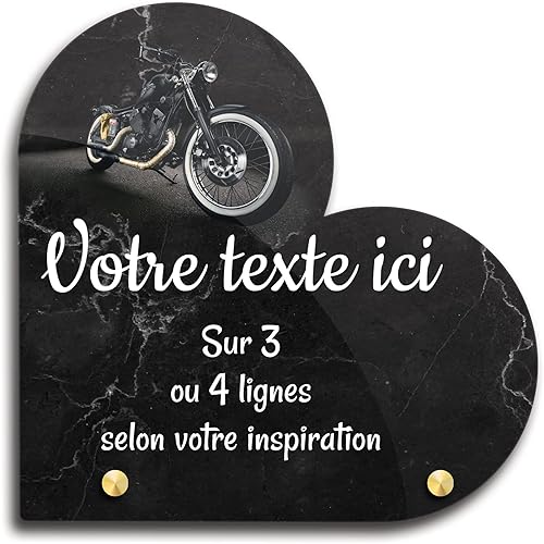 Plaque funéraire Coeur personnalisable en plexi motif Moto custom, différentes tailles, épaisseur 6mm, personnalisée sur plusieurs lignes 20x20 cm - Nail Gallerys