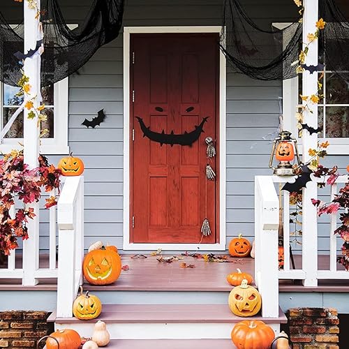 INGJIA 2Pcs Gaze d'halloween 0.76 x 1.83M Super Taille Creepy Noir Tissu, avec 28 Chauves-Souris 3D, Halloween Horreur Décoratif Rideau d'horreur de Fête pour Gaze Spooky Maison hantées Decor - Nail Gallerys