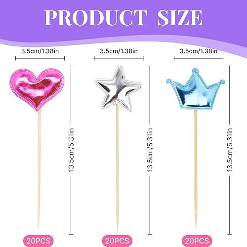 60 PCS Deco anniversaire, Deco Gateau Anniversaire, Cupcake Toppers, Décorations en Forme d'Étoiles, Cœurs et Couronnes pour Anniversaire, Mariage, Fête - Brillants et Colorés pour Enfants - Nail Gallerys