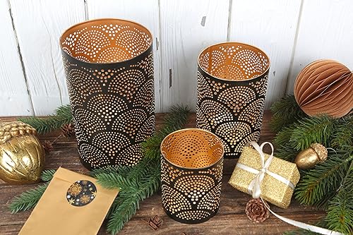 Logbuch-Verlag Lot de 3 lanternes en métal noir doré oriental moderne cadeau décoration balcon, jardin, terrasse, 10 à 18 cm - Nail Gallerys