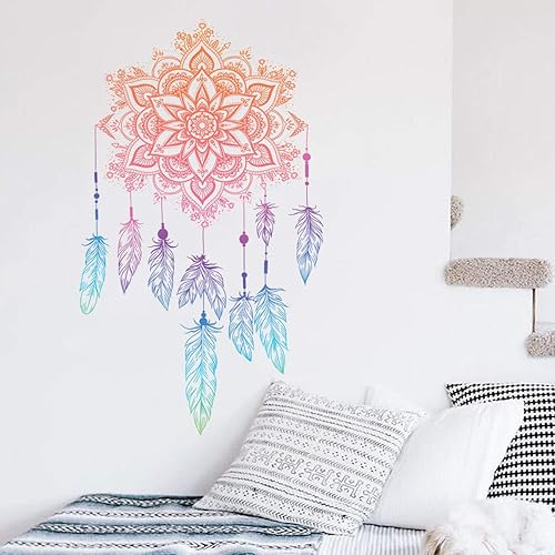 WandSticker4U®- Stickers muraux MANDALA rose (50x83 cm) I Autocollant mural mandala plume zen oriental indien yoga I Déco murale chambre ado fille chambre adulte salon cuisine couloir bureau yoga - Nail Gallerys
