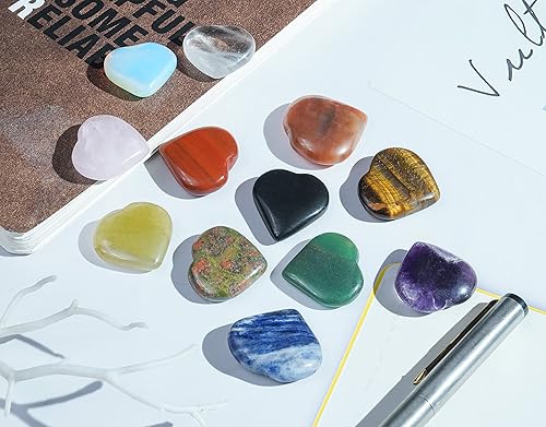 Crocon Gemstone Heart Shape Puff Stones Set Pocket Crystal Healing Tumble Collection Palm Worry Stone Good Luck Set of 16 Charm Gift Craft Home Decor Size: 25 mm - Nail Gallerys