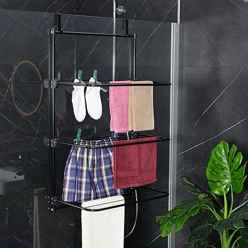 Relaxdays Étendoir à Linge Mural, Séchoir à Suspendre, HLP: 95 x 58 x 31 cm, 10m de séchage, 3 Ailes Pliables, Fer, Noir - Nail Gallerys