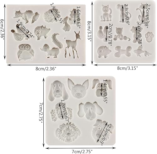 MYPRACS Lot De 3 Moules En Silicone En Forme D'animaux De La Forêt Chat Chien Écureuil Hérisson Hibou Oiseau Fondant Pour Décoration De Gâteaux Cupcakes Bonbons Chocolat Pâte À Gomme Argile Polymère - Nail Gallerys