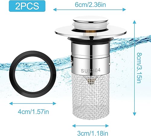 Maxentico Bonde de Lavabo(2Pcs), Universelle Bouchon Salle de Bain Baignoire, Filtre Evier de Drainage Vidange D'Évier Récupération Cheveux, Universel avec Panier Filtrant Amovible - Nail Gallerys