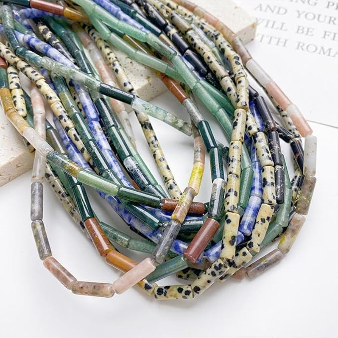 Namzi Lot de 20 petits tubes ronds en pierre naturelle de 4 x 13 mm - Texture verte - Perles séparées - Pour bracelets et colliers - Accessoires faits à la main - Nail Gallerys