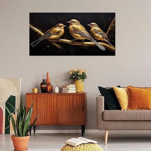 Feeby - Impression sur Toile - Tableau Decoration Murale - Oiseaux sur une branche Marron - 80x40 1partie - Salon Peinture Tableaux - Moderne Reproductions Tableaux - Décoration Chambre - Nail Gallerys