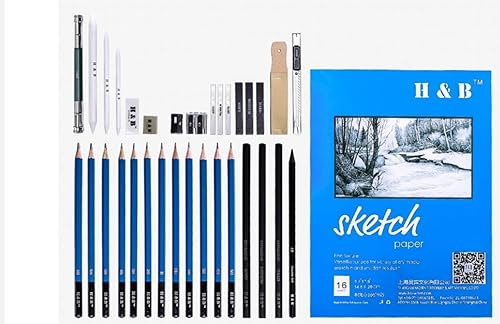 Teogneot 33 Pièces Professional Dessin Esquisses Crayons Kit Set Art Fournitures Art Outils de Peinture et Kit Sac Graphite Charbon De Crayons Ensemble - Nail Gallerys