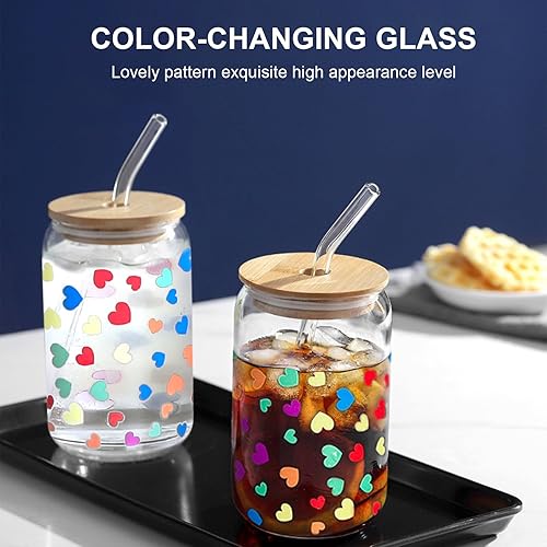 Gobelet avec paille et couvercle - Motif Love Temperature Sensitive Color Changing Glass Jar when Cold - Changing Cup Reusable - Tasse en plastique réutilisable - Tasse pour enfant - Tasse de voyage - Nail Gallerys