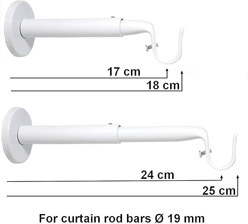Support mural extensible et réglable pour barre de rideaux, ø 19 mm, longueur 18-25 cm, couleur blanc, (1 lot de 2 supports de tringles) - Nail Gallerys