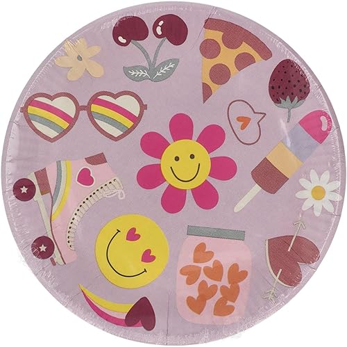 Folat Groovy Hippie Party-Assietes-Boho Girlz-23 cm-8 pièces-Rétro Rainbow Peace pour Décorations, 25031, Rose - Nail Gallerys