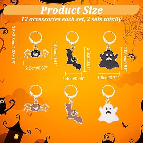 nbeads 24 marqueurs de Points de crochet Sur le Thème D'Halloween, Émail Fantôme/Araignée/Chauve-Souris point de Crochet avec 304 fermoir en Acier Inoxydable pour Crochet Fabrication de Bijoux - Nail Gallerys