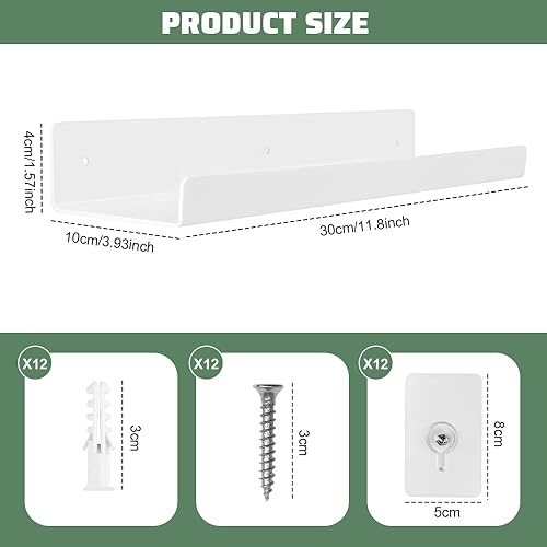 KYYGKY 4 PCS Étagère Flottante en Acrylique Blanc Étagères Murales Flottantes Étagère Murale Invisibles 30 cm Étagères Murales de Rangement Étagères Murales Déco avec Vis pour Maison Cuisine Salon - Nail Gallerys