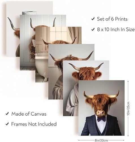 SUPERDANT 6PCS Affiche Decoration Murale Humoristique en Forme de Vache des Highlands Affiche Murale pour Salle de Bain Toilettes Chambre à Coucher Tableaux, Posters et Arts Décoratifs - Nail Gallerys