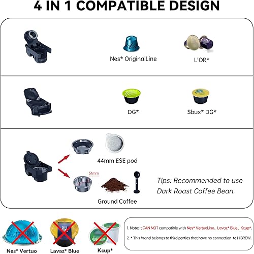 HIBREW - Machine à café Expresso,Espresso,Cafetiere Italienne,Extraction froide/chaude, 4 en 1 à capsules multiple, en poudre,moulu,600ml - Nail Gallerys