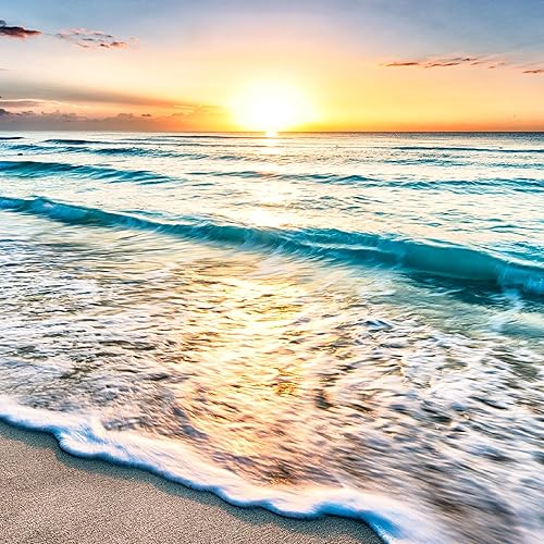 Runa Art Le Coucher Du Soleil Plage Peinture Tableau Salon XXL Beige Bleu Mer 120 x 80 cm 3 Parties Decoration Murale 023731a - Nail Gallerys