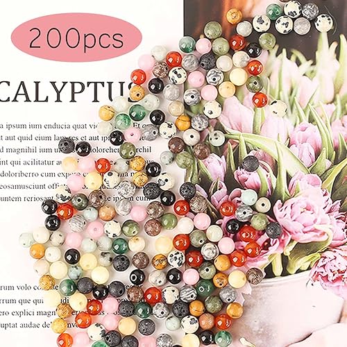 HERZWILD Lot de 200 perles rondes en pierres précieuses naturelles de 6 mm avec trou pour bijoux, bricolage, bracelet, collier, fabrication de bijoux (B) - Nail Gallerys