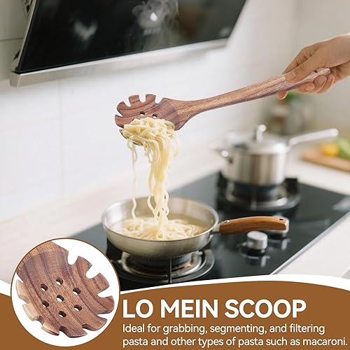 Cuillère à pâtes de cuisine, cuillère à nouilles de qualité alimentaire avec fourchette à pâtes à manche en bois, passoire à nouilles sans BPA, meilleurs outils de cuisson - Nail Gallerys