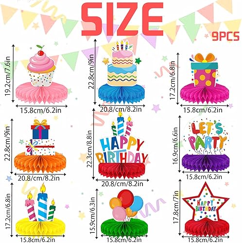 AUNGKWANG Lot de 9 Décorations de Table d'anniversaire Colorées en Nid d'abeille, Centre de Table Anniversaire, Décoration de Table pour Fête d'anniversaire d'enfant Garçons et Filles - Nail Gallerys