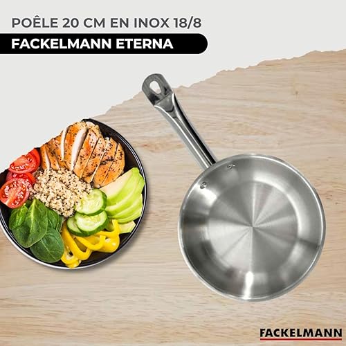 Fackelmann 9437650 Set de 3 poêles 20 24 et 28 cm en inox, Poêle de cuisson, Poêle tous feux, Poêle induction, Poêle sans PFAS, Manche inox, Manche riveté, Acier inoxydable 18/8, Inox, 20 24 et 28 cm - Nail Gallerys