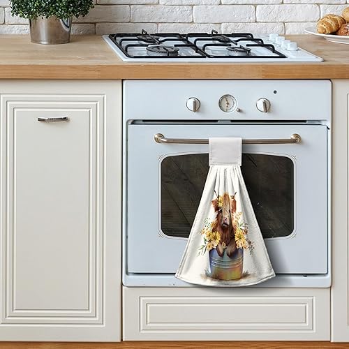 Kwlegh Lot de 2 essuie-mains vintage avec boucle de suspension pour l'automne et l'automne - Torchons de cuisine rustiques à suspendre - Doux et absorbants - Pour décoration de salle de bain - Nail Gallerys