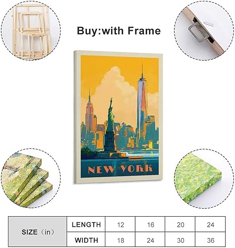 HAPPOW Poster vintage de la Statue de la Liberté de New York - Impression sur toile - Décoration murale moderne pour chambre à coucher - 30 x 45 cm - Nail Gallerys
