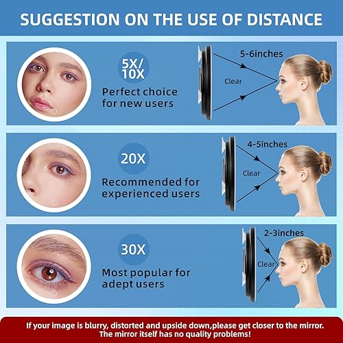 Hmggoofa Miroir grossissant x30 avec lumières, miroir de maquillage grossissant de 15,2 cm, grossissement x30, avec 3 ventouses et support réglable à 360° – Comprend une pince à épiler et des ciseaux - Nail Gallerys