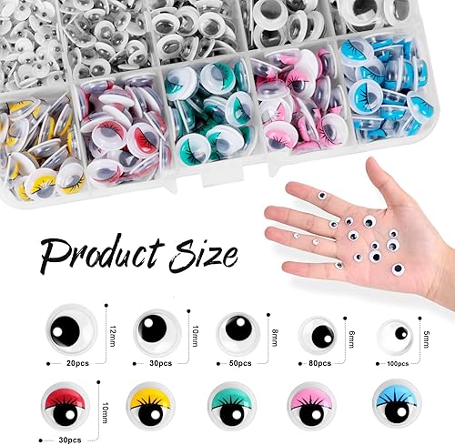 Romon Yeux Autocollants, Yeux Mobiles Autocollants Adhésifs en Plastique Sécurité Wiggle Rondes 5mm/6 mm/8mm/10mm/12mm, Yeux Fabrication de Poupées Pour Scrapbooking Artisanat Accessoires DIY Craft - Nail Gallerys