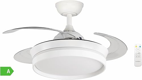 Bastilipo - Blanc, ventilateur de plafond à 4 pales rétractables 40 cm, moteur DC 30 W, télécommande, lumière LED 3 couleurs 28 W, FALESIA COMPACT - Nail Gallerys