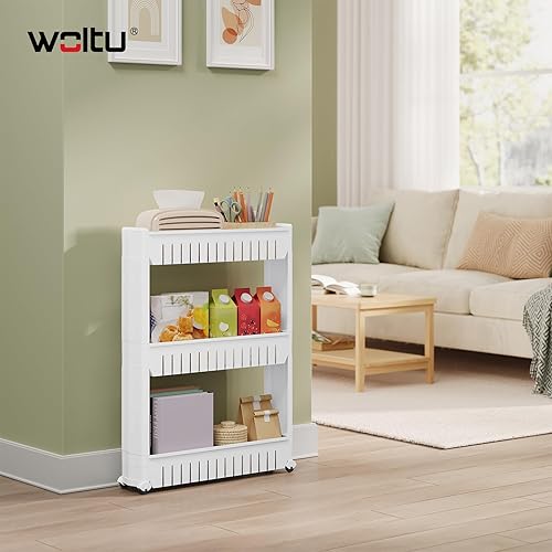 WOLTU Chariot de Cuisine à 4 Niveaux, Desserte à roulettes Cuisine, Blanc, 13x54x102cm, RGB36ws - Nail Gallerys