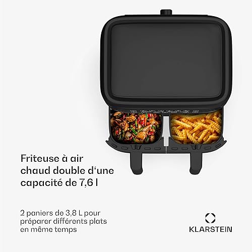 Friteuse à air chaud Klarstein, friteuse à air 2 chambres, friteuse à air chaud compacte 2850 W, friteuse à air 9 L avec panneau de commande tactile, minuterie,6 modes, grande friteuse à air chaud - Nail Gallerys