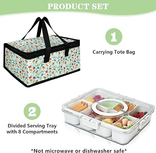 Artcome Plateau de service scellé avec poignée, 8 compartiments et sac de transport – Idéal pour organiser et transporter des collations et des apéritifs – Parfait pour les repas en plein air, les - Nail Gallerys