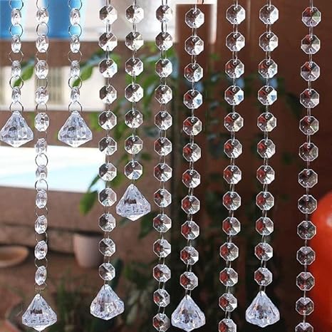 E EBETA 10 x 1M Guirlande de Perles Acrylique Garland Perles Octogonales Mariage Décoration Fêtes DIY Accessoires, avec Pendentif en Diamant - Nail Gallerys