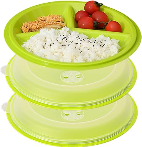 Sporgo Lot de 3 assiettes à micro-ondes : vaisselle pour micro-ondes avec couvercle Assiettes à micro-ondes sans BPA réutilisables Boîte de conservation résistante au micro-ondes avec 3 compartiments - Nail Gallerys