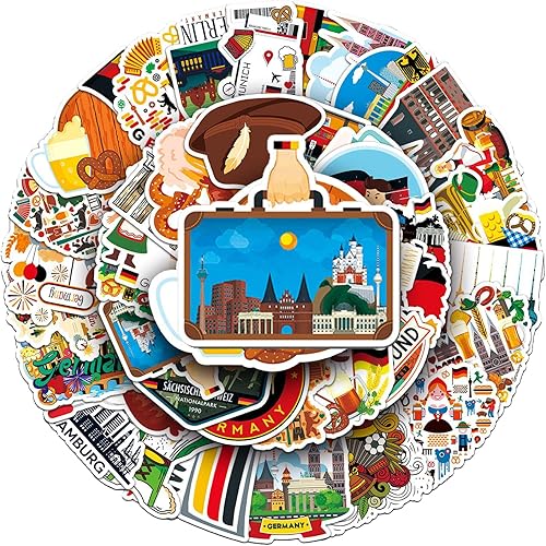 Yoimckay Allemagne Autocollant, 50 Pièces Allemagne Voyage Autocollants, DIY Scrapbooking Autocollant, Germany Travel Stickers, Autocollants en Vinyle Imperméables pour Skateboard, Voiture, Guitare - Nail Gallerys