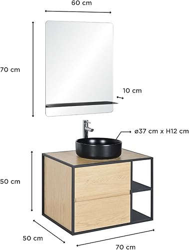 MOB-IN Ensemble Meuble Simple Vasque EDISSON 70 cm + Vasque + Miroir - Nail Gallerys