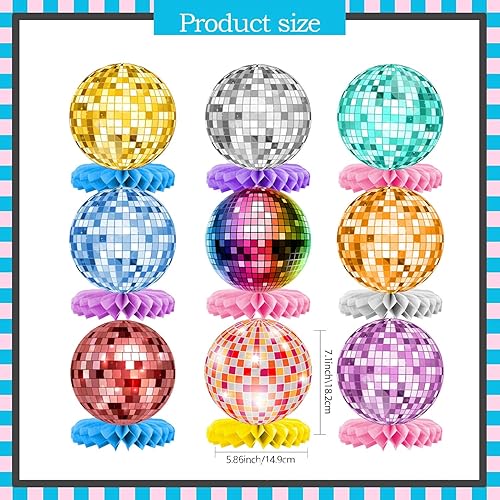 Lot de 9 boules disco - Décoration thématique en nid d'abeille - Décoration de table pour fêtes d'anniversaire, disco Beat et Rock - Décorations de fête de bal disco - Décoration de table hip hop - Nail Gallerys